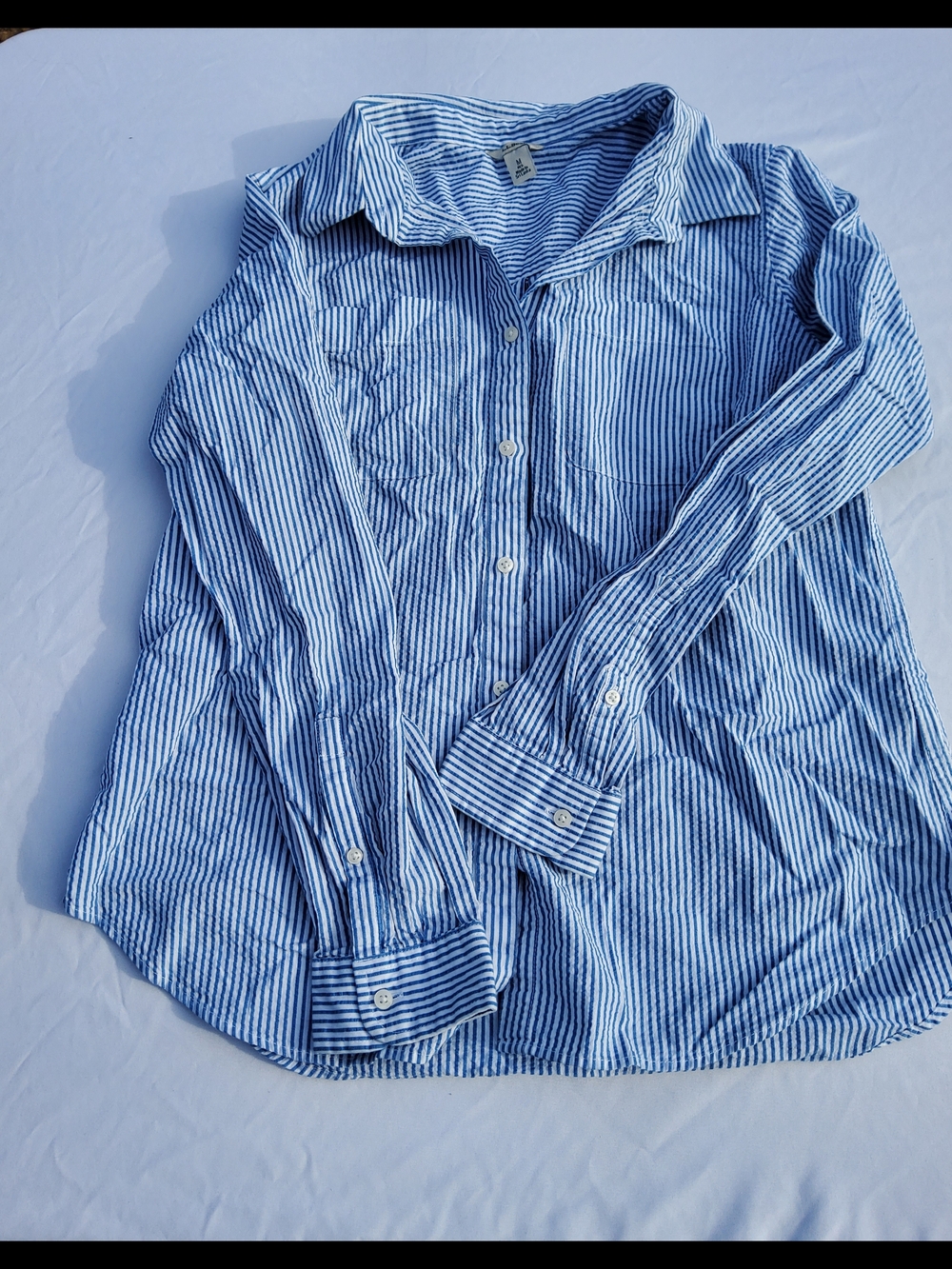 L.L. Bean Seersucker Coastal Striped 100% Cotton Shirt